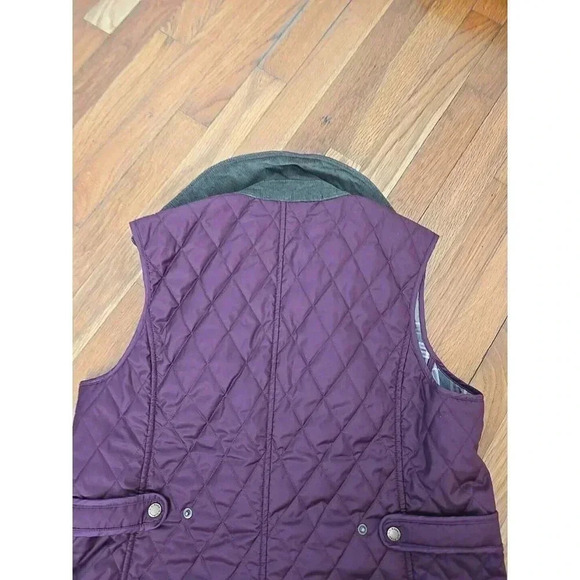 LL Bean Vest Women's Burgundy Quilted Plaid Lined Corduroy Collar Pockets Size L - Picture 6 of 6